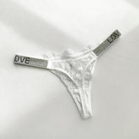 Culotte string bikini transparente en strass avec logo personnalisé pour femme, sous-vêtement drôle en dentelle pour femme