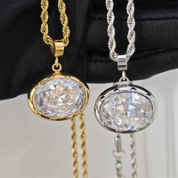 Collar con Colgante Ovalado de Circonita Cúbica Chapado en Oro de 18K, Cadena de Acero Inoxidable con Circonita Cúbica 5A, Joyería Resistente al Deslustre y al Agua