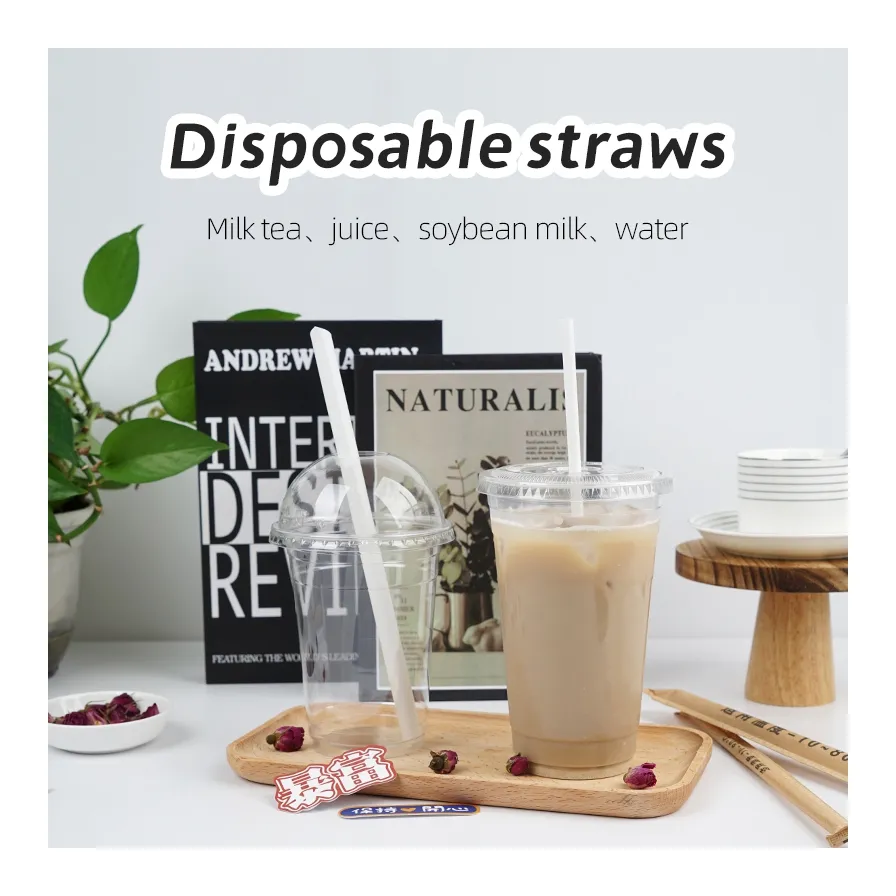 Eco Friendly White Straw 100% Biodegradable 12mm / 8mm Drinking Straw Compostable PLA Plastic Straw