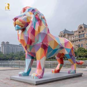 Scultura <span class=keywords><strong>di</strong></span> <span class=keywords><strong>Leone</strong></span> in Acciaio Inossidabile Personalizzata RELONG, Design Geometrico per Area <span class=keywords><strong>di</strong></span> Ricevimento Esterna - Product Image 5