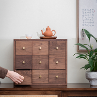 Organisateur de bureau en bois massif à 9 tiroirs avec poignées métalliques vintage, boîte de rangement pour bijoux en noyer, commode à tiroirs pour coiffeuse ou bureau