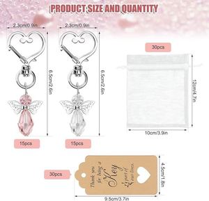 Entrega Rápida, 30 Sets de Llaveros de Ángel, Recuerdo, Colgante de Ala de Ángel con Perla, Bolsa de Organza, Etiqueta de Agradecimiento, Primera Comunión, Boda - Product Image 3