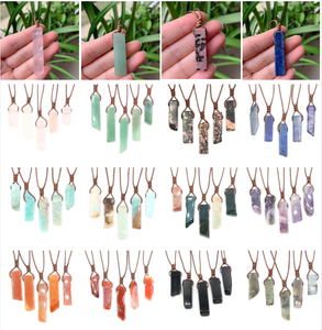 Collar con colgante de cristal de piedras preciosas rectangulares, cuerda encerada anudada hecha a mano, estilo bohemio, étnico, largo, Irregular, gran oferta - Product Image 6