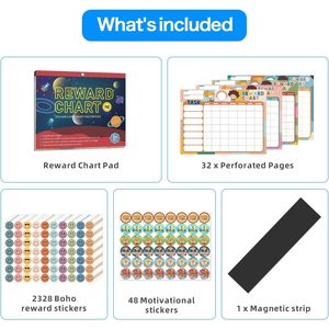 Boho 32 Chore <b>Charts</b> Behavior <b>Reward</b> <b>Chart</b> System,Sticker Chore <b>Chart</b> Pad for Kids,Magnetic <b>Reward</b> <b>Chart</b> - Product Image 2