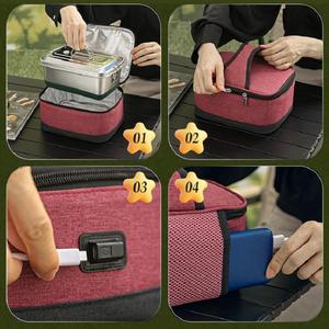 Borsa da pranzo termica elettrica USB in rosso per lavoro auto e casa cibo caldo e fornello - Product Image 5