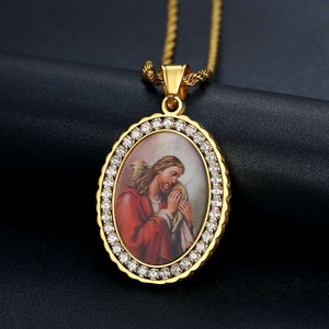 European Christian Religious Custom Photo Memory Square Stainless Steel Crystal Round Frame <b>Solid</b> Silver <b>Gold</b> Plated <b>Pendant</b> - Product Image 4