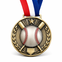 Médaille de baseball personnalisée en alliage de zinc 3D avec ruban, or antique, argent, pour les compétitions sportives, les équipes scolaires, les tournois