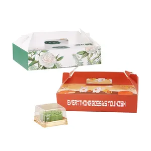 Wholesale large Folding Kraft Paper Macaron / cupcake / Biscuits / Candy food Packaging Recyclable paper Box with handle