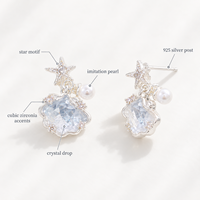 KAVNAR Boucles d'oreilles étoile mer coquillage cristal perle laiton argent brillant
