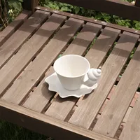1 ensemble de tasse à café et soucoupe en céramique givrée de conception originale, style océan, tasse à café en forme de coquille de conque