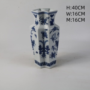 Jarrón de Porcelana Hexagonal Azul y Blanco Pintado a Mano de Jingdezhen, 40 cm, con Patrón Bogu, Decoración para el Hogar, Regalo, Estilo Art Deco - Product Image 6
