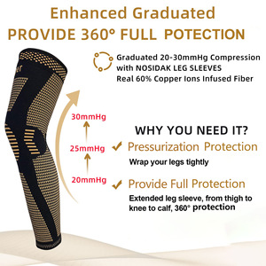 Genouillère en cuivre longue et élastique pour homme, soutien chaud, automne-hiver, noir et or - Product Image 5