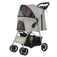 Chariot pliable pour chien en tube d'acier personnalisé, poussette pour animaux de compagnie en tissu de lin pour petits chiens et chats