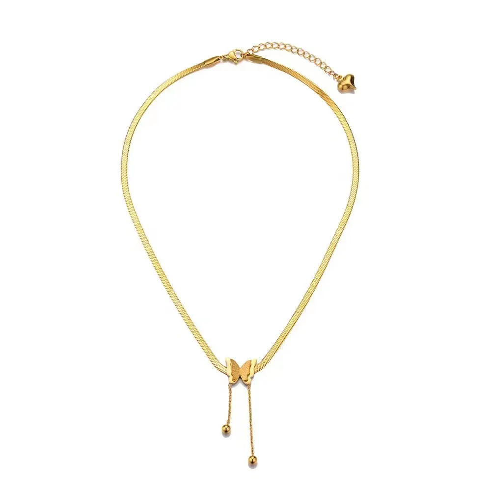 Gold Color Butterfly Tassel Long Pendant Necklace For Women Trendy Non-fading Chain Jewelry Gifts