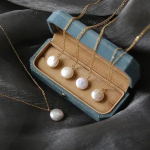 Colliers de perles en acier inoxydable, bijoux hypoallergéniques, plaqué or 18K, pendentifs de perles rondes irrégulières pour femmes