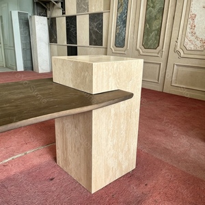 Isola Cucina in Pietra Naturale Personalizzata con Tavolo da Pranzo Integrato, Lussuoso Bancone Colazione Intrecciato per Arredamento Villa - Product Image 5