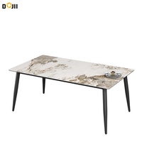 Table de salle à manger en céramique antique en pierre frittée avec pieds noirs pour table de cuisine, meubles de coin petit-déjeuner