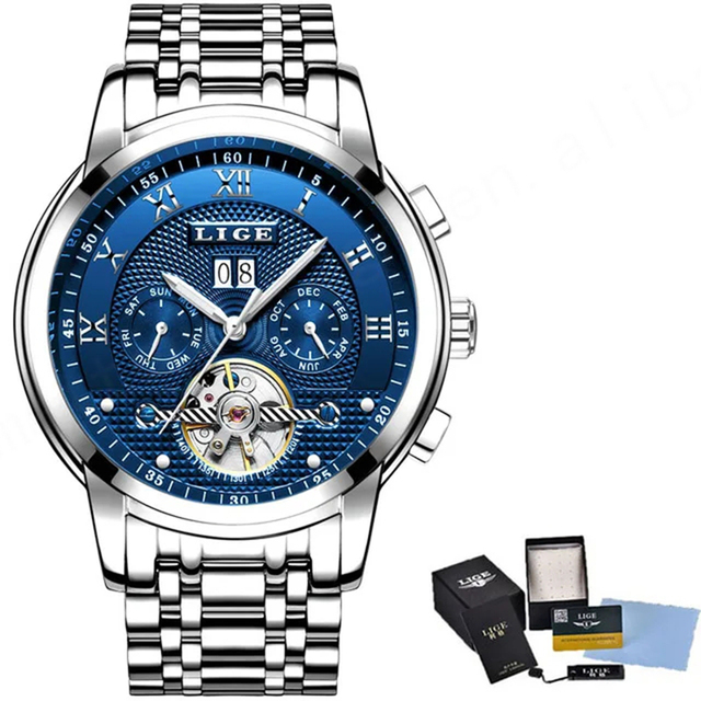 LIGE 8941 Casual Waterproof Watch Fashion Top Brand Mens Watch Luxury Business Automatic Mechanical Watch Men Relogio Masculino