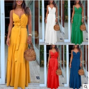 Elegante Abito Lungo Estivo da <span class=keywords><strong>Donna</strong></span>, Vestito Casual con Bottoni e Scollo a V Senza Maniche, <span class=keywords><strong>Abbigliamento</strong></span> <span class=keywords><strong>Boho</strong></span> da Spiaggia - Product Image 2