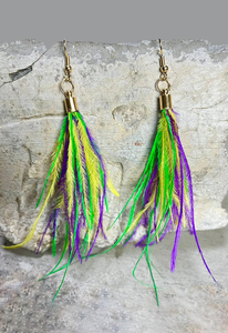 Pendientes Largos HLC Personalizados para Mardi Gras, Pendientes Grandes con Forma <span class=keywords><strong>de</strong></span> Pluma, Pendientes con <span class=keywords><strong>Flecos</strong></span> <span class=keywords><strong>de</strong></span> Hilo Sedoso y Borlas - Product Image 6