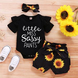 Nouveaux arrivages : Ensemble été adorable pour bébé fille, combinaison à manches courtes + pantalon + bandeau, 3 pièces, en coton. - Product Image 2