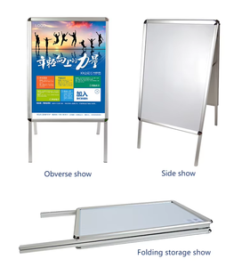 Panneau de signalisation de trottoir pliable double face en aluminium, différentes tailles A0/A1/B1, taille personnalisée, argent/noir, pour arrêt client - Product Image 3