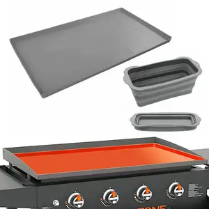 Lihetop Non-Stick Siliconen Bbq Grill Mat Blackstone Tafelblad Grill Deksel Met Vet Cup Liners Rechthoek Bakplaat Vloermat Mat