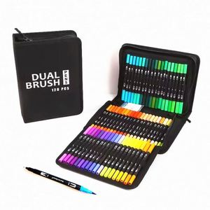 Ensemble de stylos marqueurs d'art à double pointe pour aquarelle, 100-120 couleurs, pointes fine et pinceau souple, plastique PP, dessin et peinture - Product Image 1