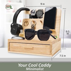 Wooden Storage <b>Rack</b> With Drawer For <b>Glasses</b> Headphones Keys Watches Desktop Organizer Simple Design Rectangle Shape - Product Image 2