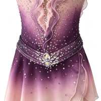 Robe de patinage artistique à dégradé violet rose avec strass, volants et dos en V profond pour filles et femmes