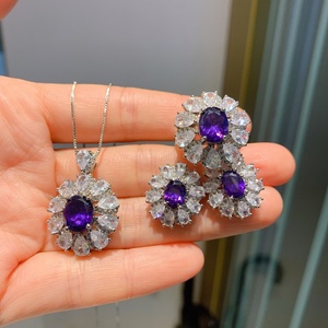 High Quality Purple Zircon Luxury Necklace <b>Earrings</b> and Ring <b>Set</b> Eco-friendly Copper Gift 3Pcs <b>Sets</b> for Women Jewelry - Product Image 1