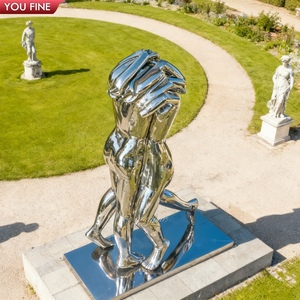YOUFINE Romántico Paisaje al aire libre Instalación DE ARTE Escultura abstracta moderna de acero inoxidable de una estatua de pareja abrazada - Product Image 6
