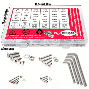 880pcs Stainless Steel Screw Nut Set M2 M3 M4 M5 Hex Head Flat Countersunk Bolts Washers Kit With Allen Keys - Product Image 2