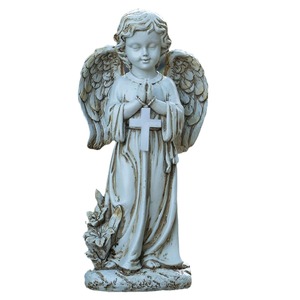 Resin Angel <b>Statue</b> With Led Cross Light Garden Decor Outdoor Cemetery Ornament - Product Image 5