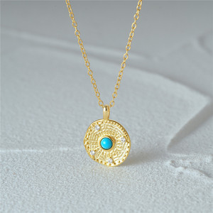 Collier ras-de-cou CANNER en argent sterling S925 avec pendentif disque motif tournesol et pierre turquoise, idéal pour femme, cadeau - Product Image 5
