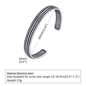 Vintage Antique Stainless Steel Open Cuff <b>Bangle</b> For <b>Men</b> Twisted Braid Feather Knot Mobius Design Retro Matte Waterproof Jewelry - Product Image 4