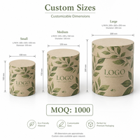 Boîte d'emballage cylindrique personnalisée avec logo, vente en gros, nature, feuilles, herbes, boîte cadeau durable, prix d'usine