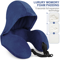 Oreiller de voyage à capuche pour la confidentialité, en mousse à mémoire de forme, pour longs trajets en avion, soutien cervical, kit de voyage portable pour le bureau