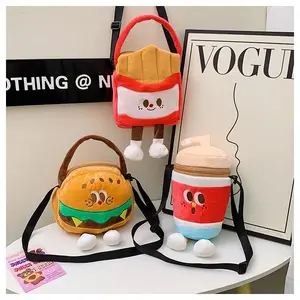 2024 cute wallet handbag messenger crossbody bags bucket tote plush hamburger french fries cola kids' shoulder bag