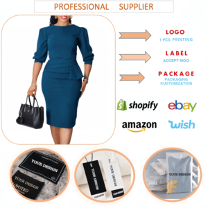 Abiti da <span class=keywords><strong>Ufficio</strong></span> Trendy di Alta Qualità per Donne, Eleganti Vestiti <span class=keywords><strong>Casual</strong></span> con Collo Tondo, Mezza Manica e Spacco, Stile Africano - Product Image 6