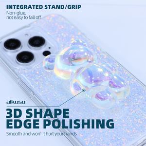 Resin Bear Phone Grip Holder Clear Glitter <b>Shockproof</b> TPU Hard PC Phone <b>Case</b> for <b>iphone</b> 15 Pro Max <b>Case</b> - Product Image 2