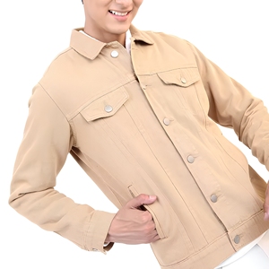Chaqueta de Algodón Beige Estilo Denim con Botones, Venta al por Mayor, Botones Metálicos, Bolsillos con Solapa en el Pecho, Ropa de Trabajo Casual, OEM, EE. UU., Venta al por Mayor - Product Image 1