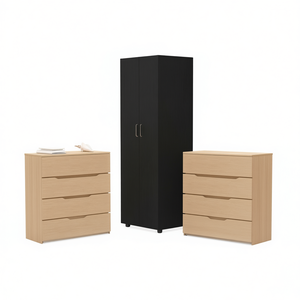 Set Camera da Letto Raines London in Rovere Chiaro Nero, Armadio e Cassettiera, Arredamento Moderno in Due Pezzi per Camera da Letto - Product Image 1