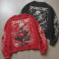 Sweat-shirt à col rond TaiDe personnalisé, imprimé, 400 GSM, délavé à l'acide, effet vieilli, coupe ample et oversize, fabricant de vêtements OEM ODM