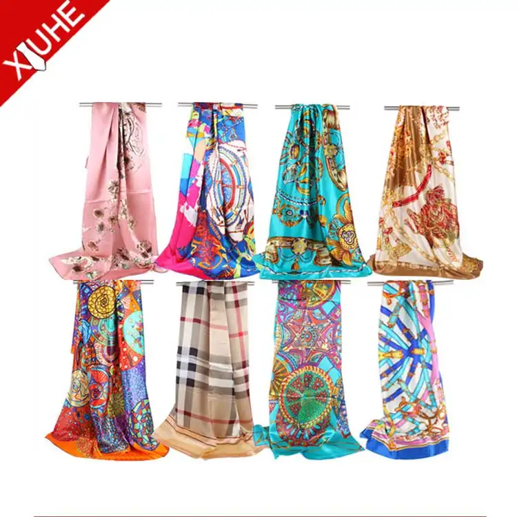 Big Size OEM ODM Shawls Women Long Floral Pattern Scarf Custom Printed Silk Square Scarves