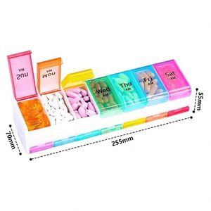 Boîte à médicaments portable à double rangée supérieure et inférieure, grande capacité (14 compartiments), anti-humidité, personnalisable avec logo - Product Image 2