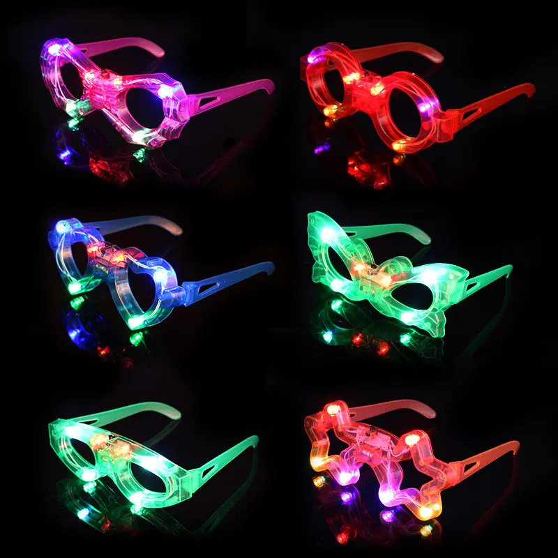 Fashion Cool Colorful Glitter Heart Bowknot Star Glow Stick LED Neon Shutter Flashing Children Toys Glasses for Party Supplies