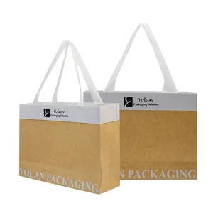맞춤형 다크 브라운 토트 종이 가방 흰색 부직포 손잡이 대용량 의류 선물 종이 가방 식료품 종이 가방