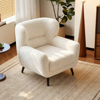 Fauteuil de détente moderne nordique en velours blanc, dossier capitonné, dossier réglable manuellement, pieds en bois pour salon et chambre à coucher