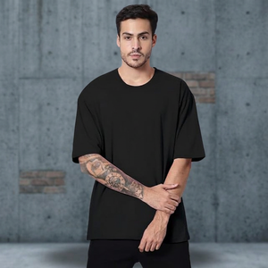 Nouveau T-shirt Sport Décontracté Tendance pour Homme Grande Taille 100% Coton Tricoté Épais Couleur Unie Coupe Ample Manches Courtes Écologique - Product Image 2